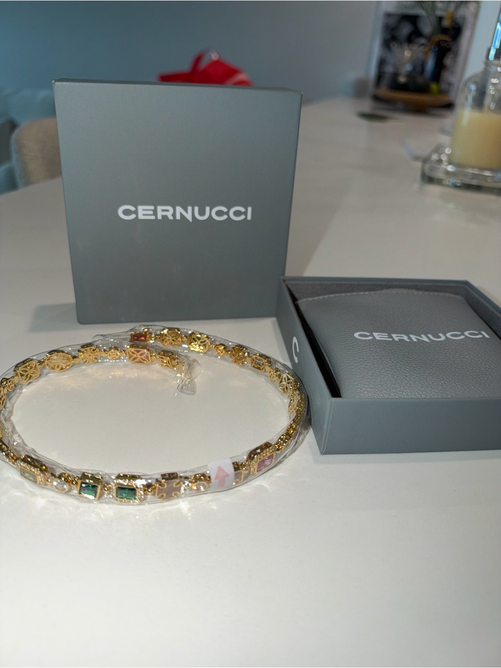 Gold necklace with colored Gem Accents